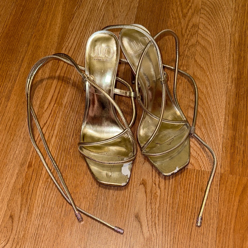 Jennifer Lopez Gold Strappy Heels